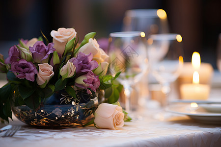 浪漫婚礼的餐桌布置背景图片