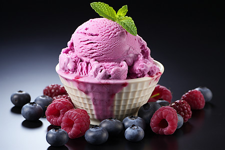 清凉解暑的蓝莓冰淇淋高清图片