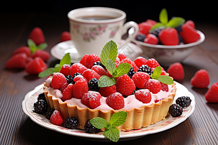 树莓甜品美食背景图片