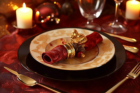 圣诞盛宴的餐桌布置背景图片