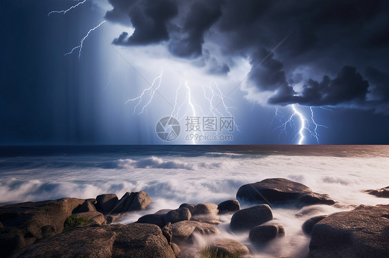 雷暴雨天气的海洋景观图片