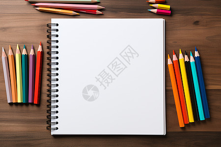 彩色铅笔和本子背景图片