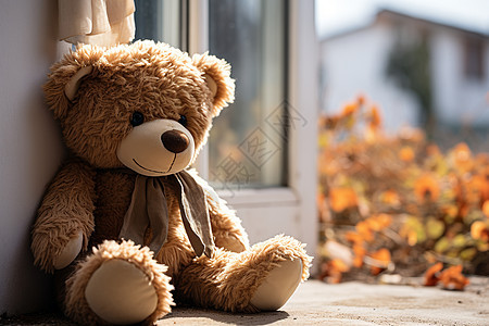 窗台上的玩偶小熊图片