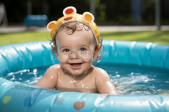泳池中开心的小宝宝图片