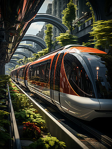 高速运行的未来派列车图片