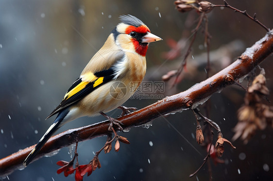 白雪中的金翅雀图片