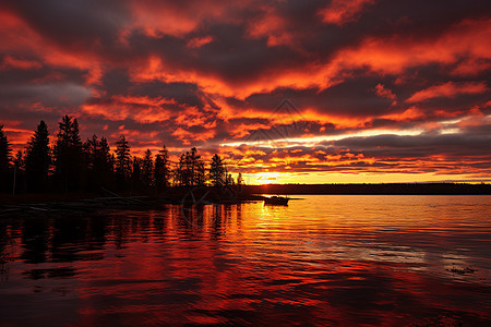 湖畔夕阳红图片