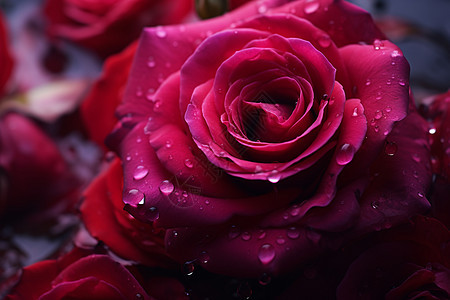 水滴点缀的红玫瑰图片