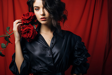 时尚美女与玫瑰手持玫瑰的美女背景