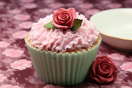 粉色玫瑰纸杯蛋糕图片