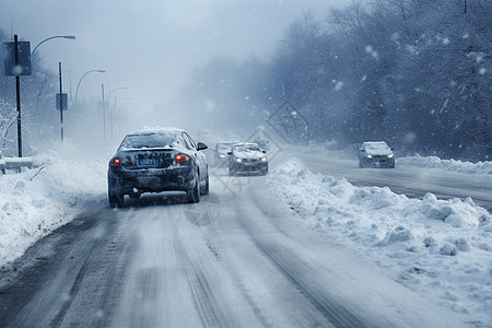 冬季行驶的汽车图片