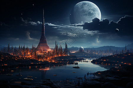 夜幕下的都市背景图片