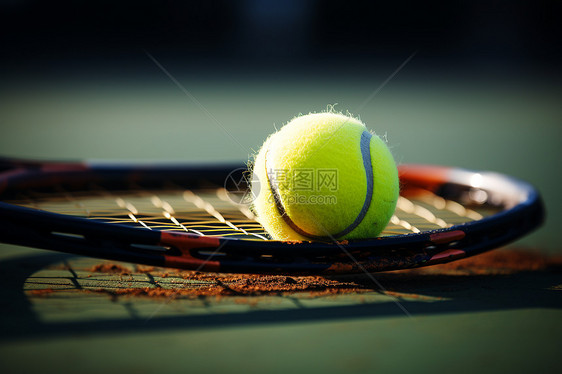 网球场上的网球拍和网球图片