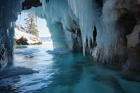 冰雪洞中的冰河景观图片