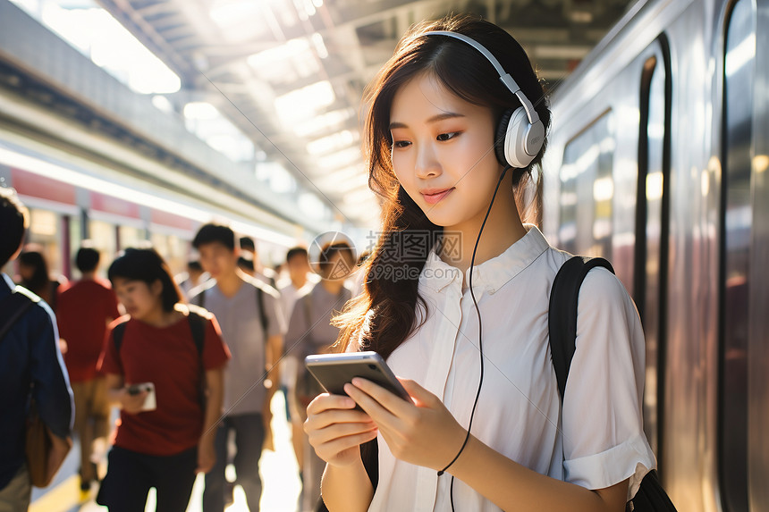 等待火车的女孩图片