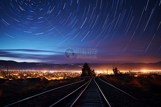 星空下的火车轨道图片