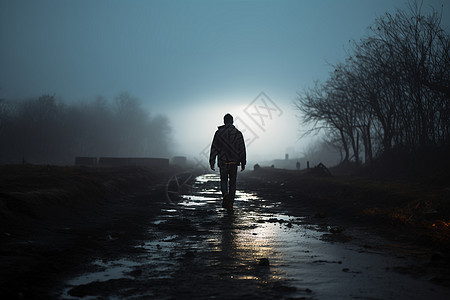 夜晚道路上的男人背景图片