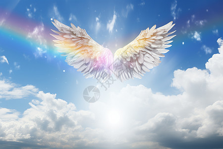 穿越彩虹云海的天使背景图片