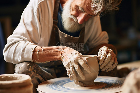 陶艺师制作花瓶图片