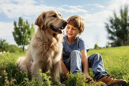 草坪上玩耍的人和狗背景图片