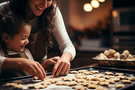 母女一起制作饼干背景图片