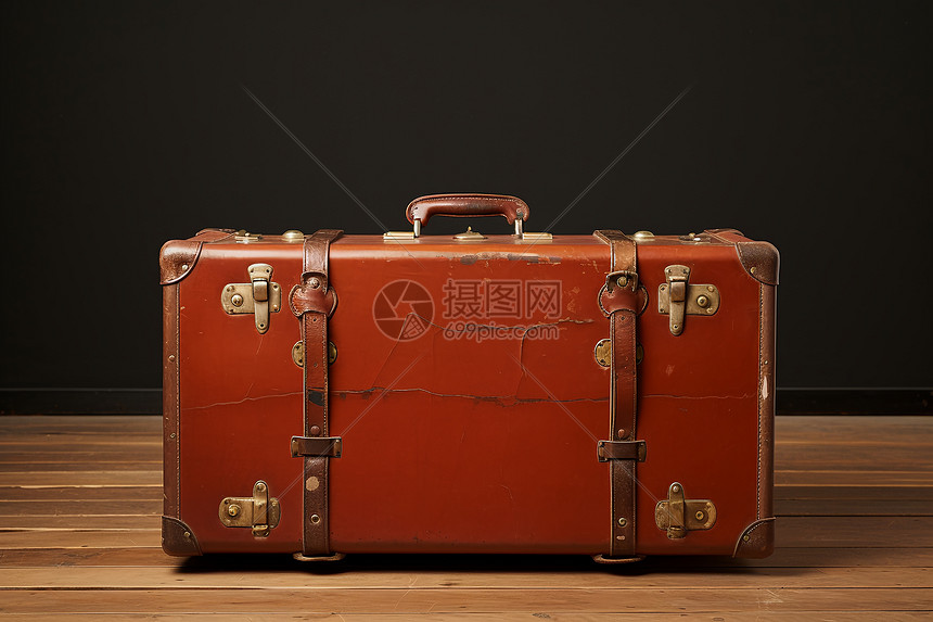 红色古董行李箱图片