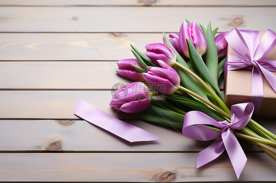 紫色丁香与礼盒图片