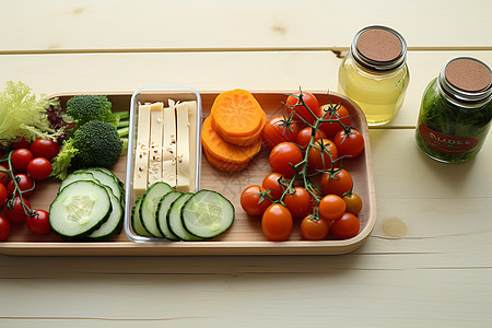 蔬菜拼盘与芥末背景图片