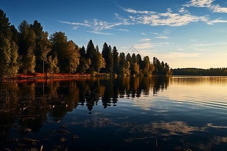 湖畔秋色自然美景图片