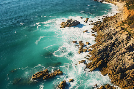 俯拍的大海和岩石风景图片