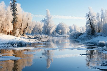 冬日蓝天下的冰河背景图片