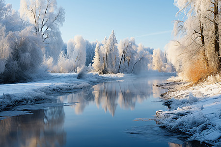 大西洋雪松冬日的河畔背景