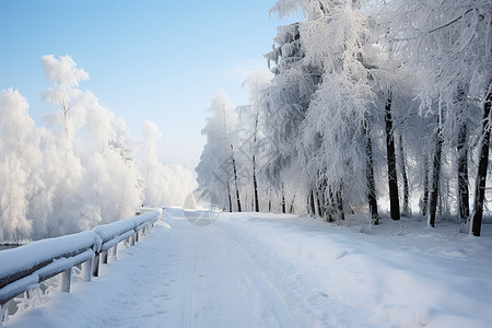 吉林雾凇白雪皑皑的道路背景