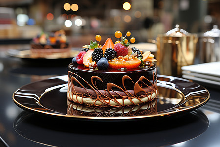 精致的巧克力蛋糕背景图片