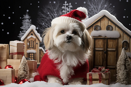 圣诞装扮的宠物狗狗背景图片