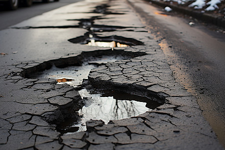 公路上的破洞图片