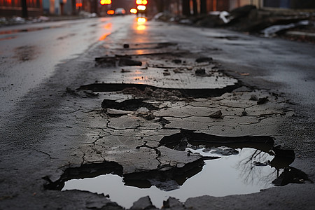 城市道路中的坑洞图片