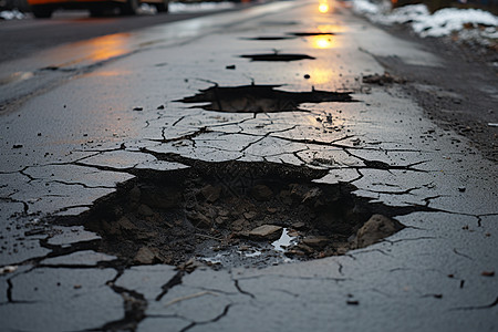 破洞的交通道路高清图片