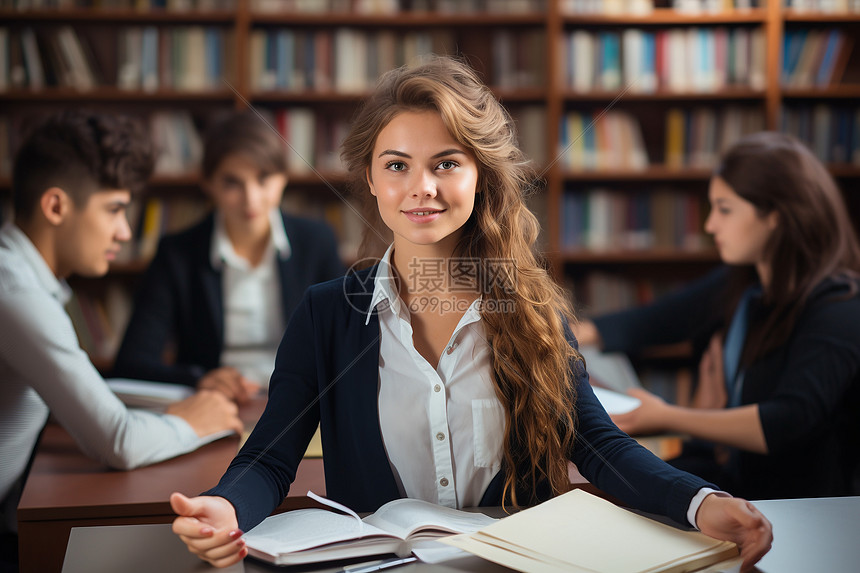 图书馆中认真学习的学生图片