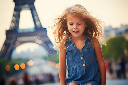 旅游玩耍的外国小女孩背景图片