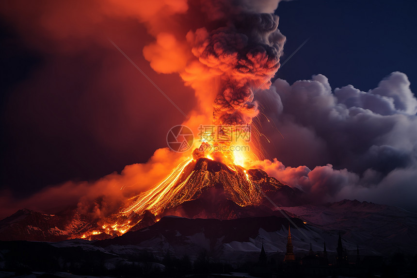 夜空中的火山喷发图片