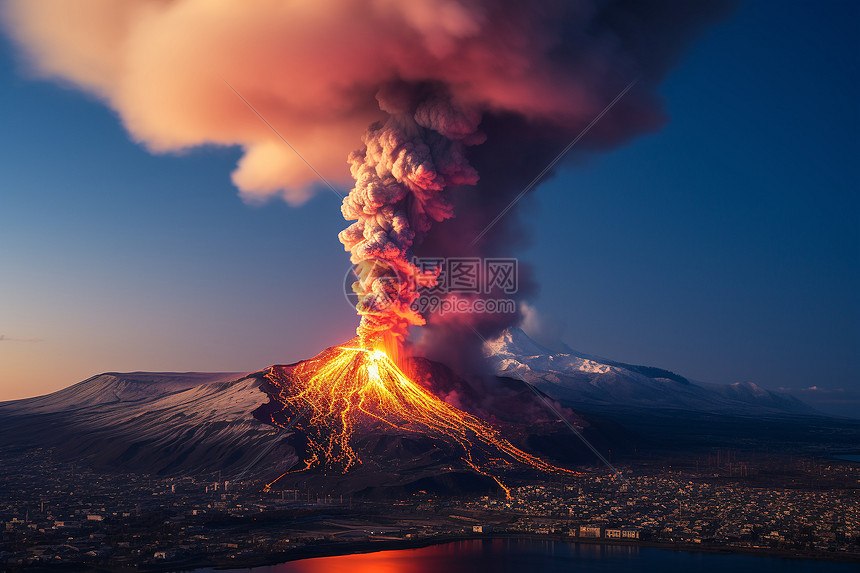 火山喷发的烟雾图片