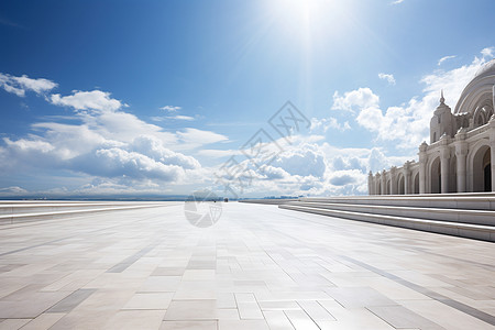 白色地面白色建筑下的阳光阶梯背景