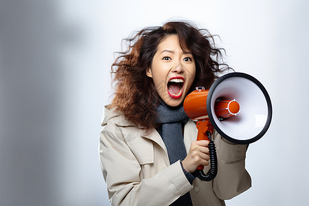 扬声器喊叫的亚洲女性图片素材