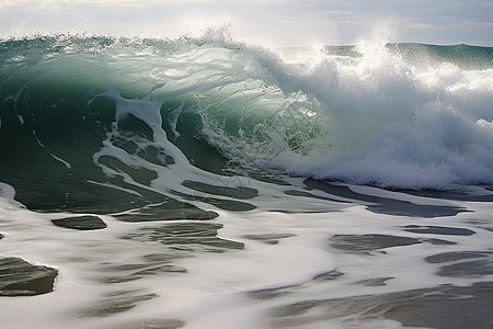 大浪冲击海岸线图片