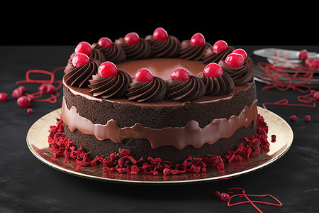 餐盘中的的巧克力蛋糕背景图片