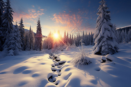美丽的冬天雪景背景图片