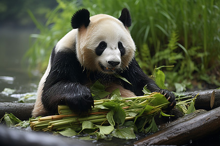 熊猫吃着美味竹子图片