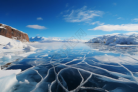 冰封湖泊天空背景图片