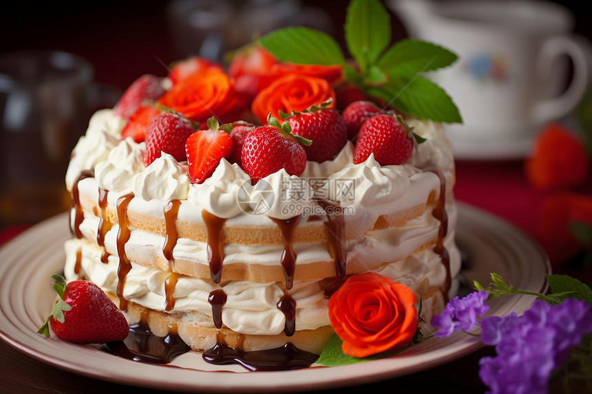 精致美味草莓奶油蛋糕图片